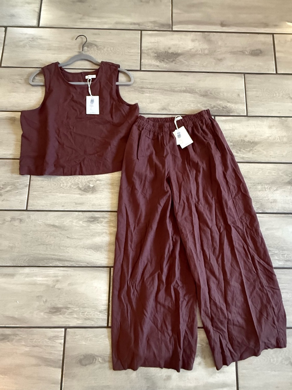 Z Supply Burgundy Sleeveless Crop Top & Wide-Leg Pant Set